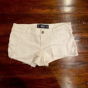 White Jean Short Shorts with Lacy Side